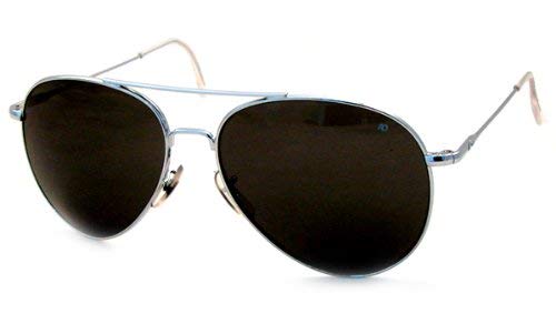 AO Flight Gear General Sunglasses, Wire Spatula, Silver Frame, True Color Gray Glass Lens, 52mm,