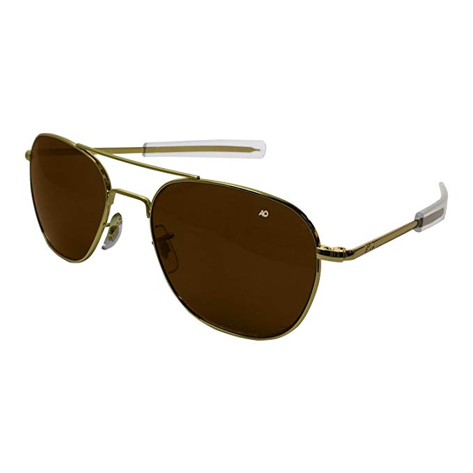 AO Eyewear 23K Gold Bayonet Cosmetan Brown Glass Lens Sunglasses USMC USAF USN
