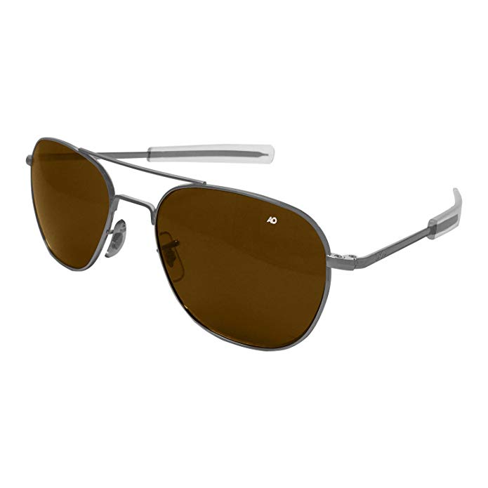 AO Original Pilot Sunglasses, Matte Chrome, Bayonet, HC Amber Poly Lenses, 52mm