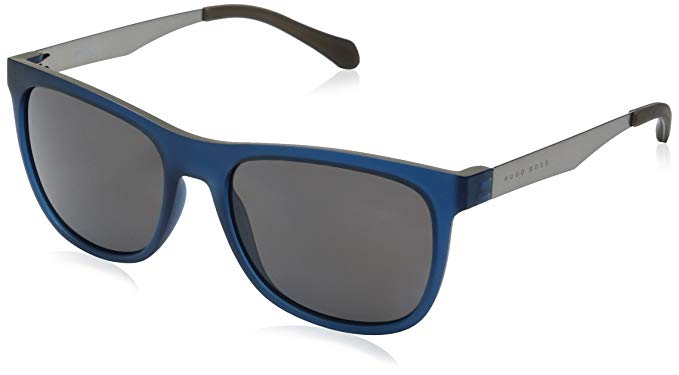 BOSS by Hugo Boss Men's B0868s Square Sunglasses, Matte Blue Beige/Gray Polarized, 55 mm