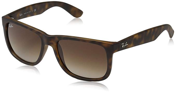 RAY-BAN Justin Rectangular Sunglasses, Black, 55 mm