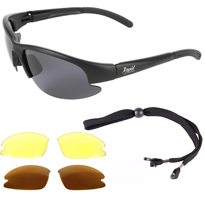 Rapid Eyewear Mens Polarized Fly Fishing Sunglasses With Interchangeable Anti Glare Lenses. UV400 Protection. Also for Carp, Salmon and Coarse Angling