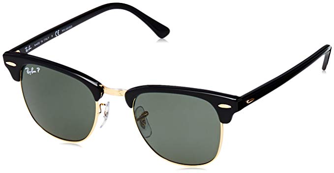 Ray-Ban Men's Clubmaster Polarized Aviator Sunglasses, Black, 49 mm