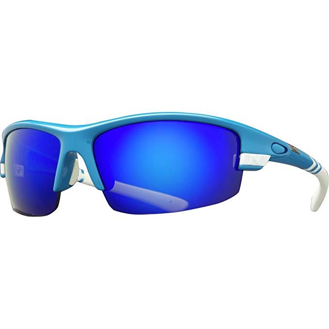 Optic Nerve Amino Shiny Blue Sunglasses with White Tips (Set of 4), Polarized Smoke with Blue Zaio/Copper/Orange with Blue Flash/Clear