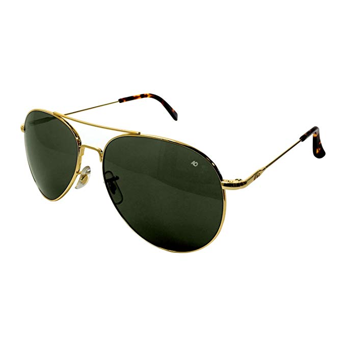 AO Flight Gear General Sunglasses, Wire Spatula, Gold Frame, Green Glass Lenses, 52mm,