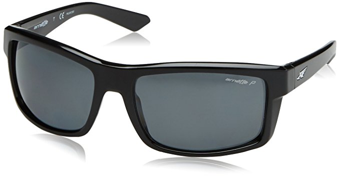 Arnette Men's Corner Man Polarized Rectangular Sunglasses, Gloss Black, 61 mm