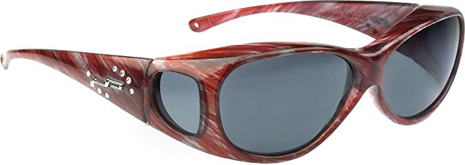 Fitovers Eyewear - Lotus Collection Designed to Fit Over Medium Oval Frames Not Exceeding 141mm X 40mm - Claret Stripe/polarized Grey