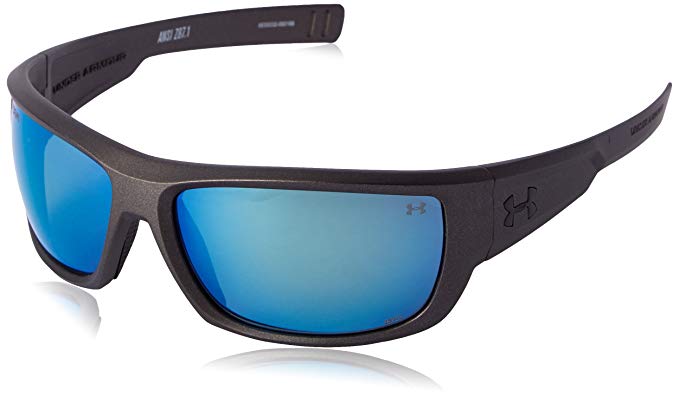 Under Armour Rumble Satin Carbon Frame, with Black Rubber and Storm (ANSI) Gray Polarized Green Mirror Lens