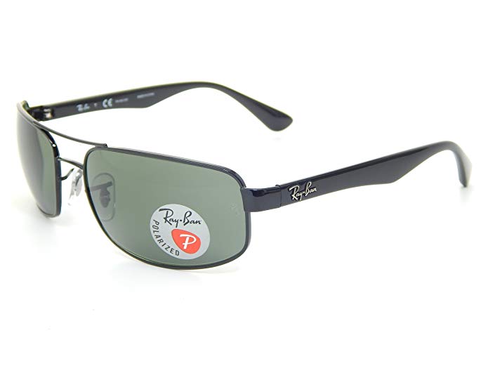 Ray Ban RB3445 002/58 Black/Crystal Green Polarized 61mm Sunglasses