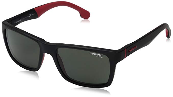 Carrera Men's Ca8024s Rectangular Sunglasses, Matte Black/Green Polarized, 55 mm
