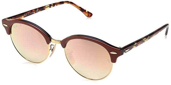Ray-Ban Clubround Round Sunglasses, TOP Brown TRASPARENT Grey, 51 mm